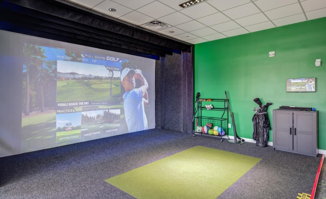 a projector screen in a room